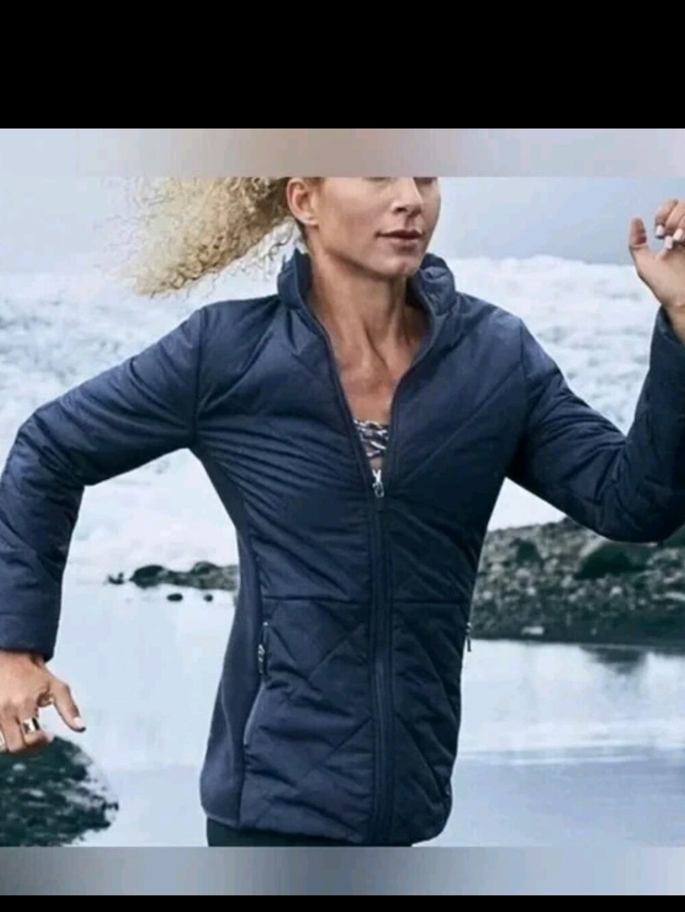 Women's Fabletics Navy Sedona Quilted Hooded Puffer Jacket Bin H
